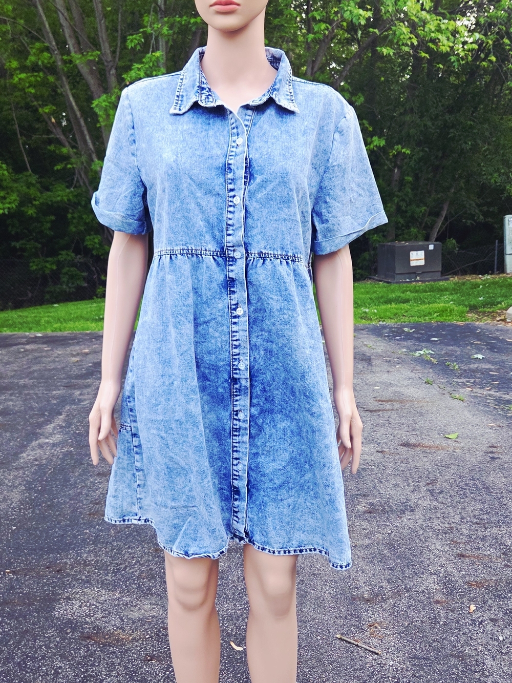 SHEIN Light Blue Washed Denim Button-Front Mini Dress